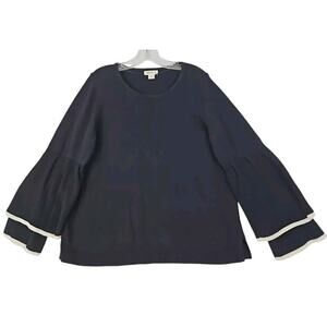 Style & Co ~Woman Size 0X~ Black Ruffled/Bell Sleeve Sweater Top Cotton Blend.